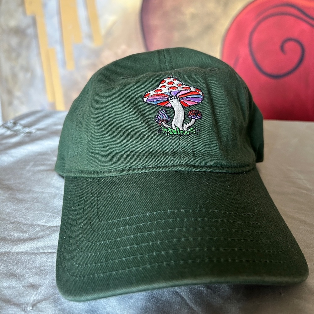 Dark Green baseball cap with mushroom